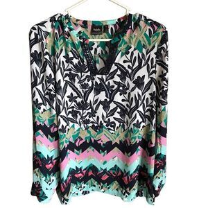 Raffaella long sleeve blouse top Size Petite Medium black green pink